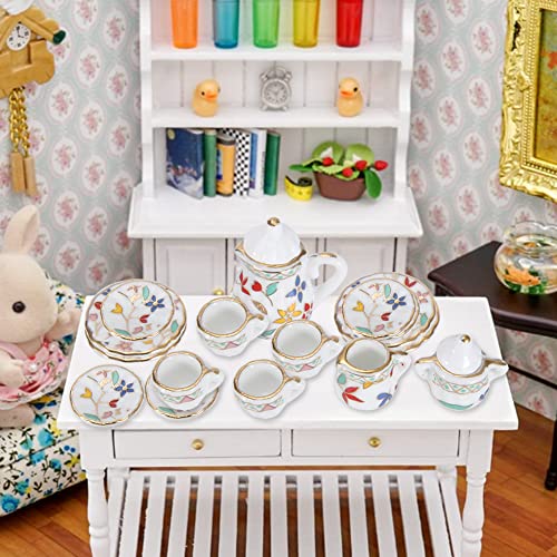 1:12 Accesorio para casa de muñecas, 15pcs Mini taza de té de flores de porcelana Juego de casa de muñecas Decoración Miniatura de muebles de simulación de cocina para niños (Tye 3)