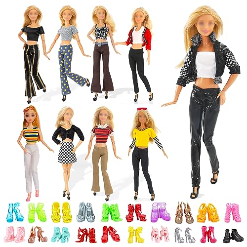 15 piezas de ropa de muñeca compatible con Barbie, accesorios de muñeca con 5 juegos de ropa + 10 pares de zapatos elegantes para niñas, regalos de cumpleaños, muñeca de 11.5 pulgadas al azar