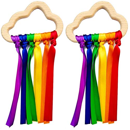 2 piezas arcoíris juguetes de anillo de cinta de madera, cinta de viento varita de baile serpentina de cinta de aprendizaje juguetes sensoriales educativos para regalos de fiesta de cumpleaños