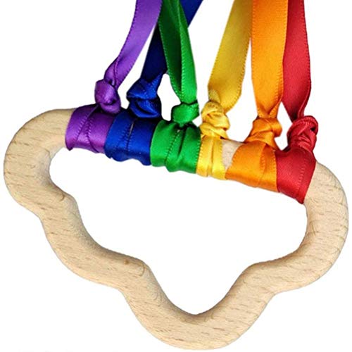 2 piezas arcoíris juguetes de anillo de cinta de madera, cinta de viento varita de baile serpentina de cinta de aprendizaje juguetes sensoriales educativos para regalos de fiesta de cumpleaños