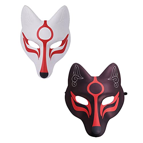 2 Piezas Máscara De Eva Japonés Tradicional Conejos Accesorios Cara De Halloween De Media Cara Novedades Fox Blanco Accesorios De Rendimiento Amantes