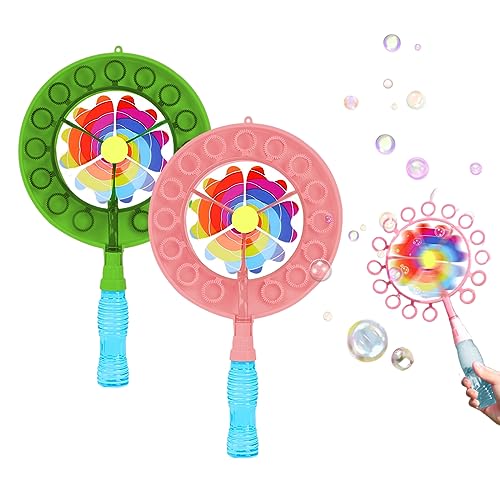 2 Piezas Pompas de Jabon Niños Sonwaha Juguete Burbujas Windmill para Niños con Solución de Burbujas,Kit de Varita de Burbujas Burbujas de Jabon Niños para Juegos al Aire Libre y Fiestas de Cumpleaños