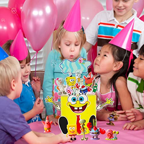20 piezas de decoración de fiesta de Bob Esponja, XINBOHUI Cake Decoration Birthday Cake Topper Set Figures Party Balloons Set Birthday Party Supplies, Party Cake Decoration Set