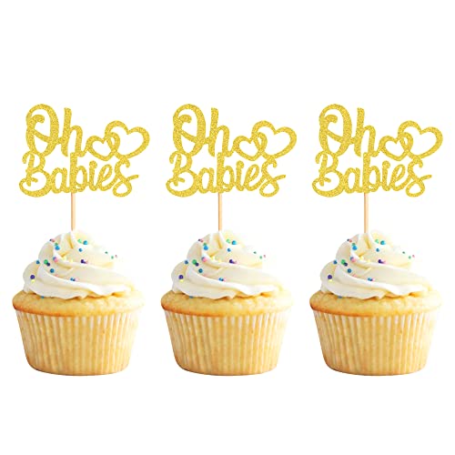 24 unidades Oh Baby Cupcake Topper Glitter Es Twins Cupcake Topper Baby Shower Cupcake Picks Decoraciones para Celebrar Baby Shower Kids Birthday Party Supplies