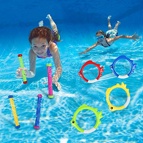 28 piezas de juguetes de piscina para niños de 8 a 10 años, anillos de buceo palitos de tiburón submarino gema resplandora juegos de tesoros juguetes de buceo con bolsa de almacenamiento para piscina