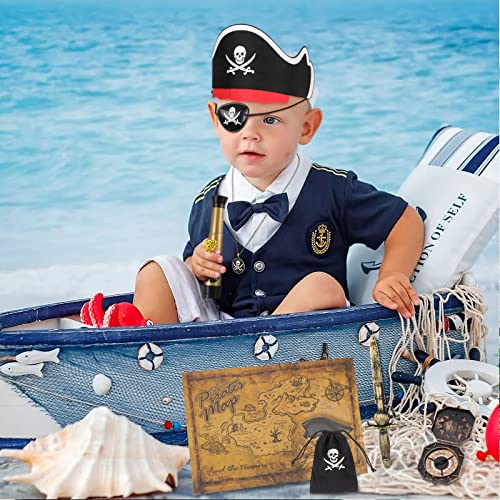 29 Piezas Accesorios para Disfraz Pirata,Pirata Sombrero Parche de Ojo de Pirata Brújula Collar Monedas Mapa,Disfraz de Capitán pirata para Halloween Carnaval Niños Niñas Hombre