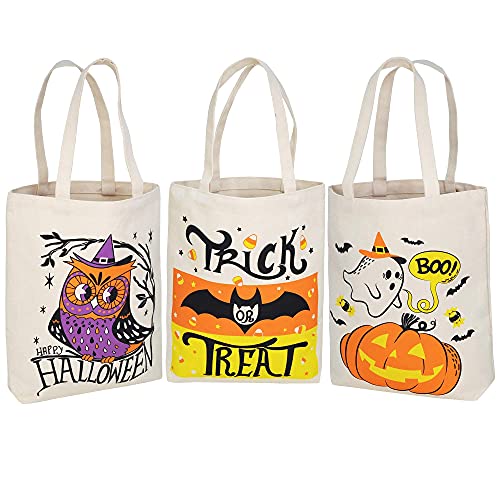 3 Bolsas Grandes de Lona Reutilizables para Halloween de 35cm para Truco o Trato, Bolsas de Regalos de Calabaza para Fiestas