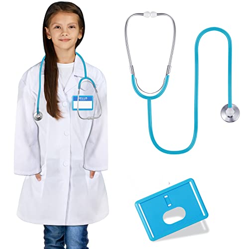 3 Disfraces de Médico Kit para Niños de Halloween Abrigo Fingido de Doctor para Juego Bata de Laboratorio de Doctor con Estetoscopio y Tarjeta Accesorios de Cosplay de Halloween (XL)