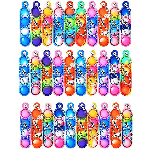 30 mini llaveros de juguete, mini pop y antiestrés tipo fidget, coloridos juguetes sensoriales de burbujas de silicona para apretar a granel, para niños y adultos