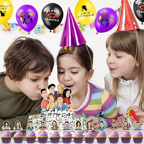 32PCS Decoración de Cumpleaños con Friends Temática de Amigos, Globos Emulsión, Pancartas de Feliz Cumpleaños, Ballons, Feliz Cumpleaños Adornos para Fiesta de Cumpleaños para Niños