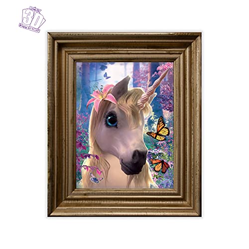 3D LiveLife Lenticular Cuadros Decoración - Unicornio adorable de Deluxebase. Poster 3D sin marco de fantasía. Obra de arte original con licencia del reconocido artista, David Penfound
