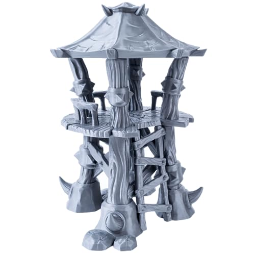 3D Vikings Orc Camp - Torre de vigilancia de dos niveles con escalera, diseño apilable, escala de 28/32 mm, gris y sin pintar