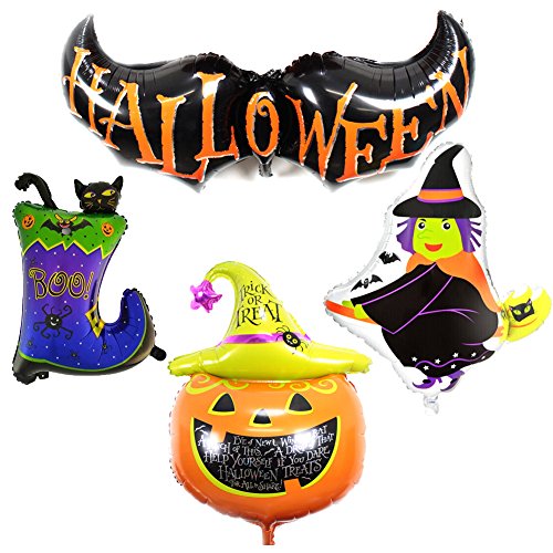 4 Different Design Shape Happy Halloween Aluminum Foil Bat Pumpkin Witch Cat Party Supplies Decoration by Gardeningwill