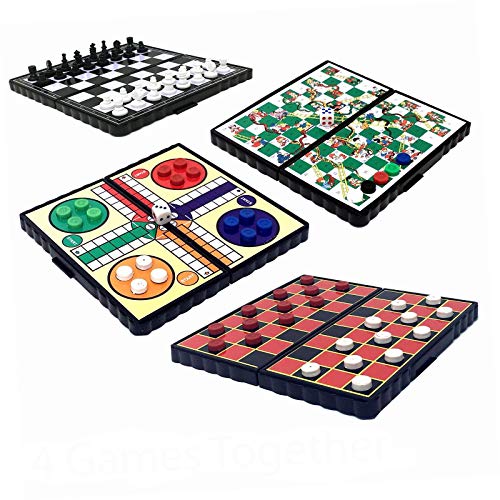 4 juegos de mesa magnéticos en miniatura, ideal para viajes por carretera, entretenimiento, ajedrez, corrientes, ludo, fácil de guardar en caja individual, gran regalo para niños