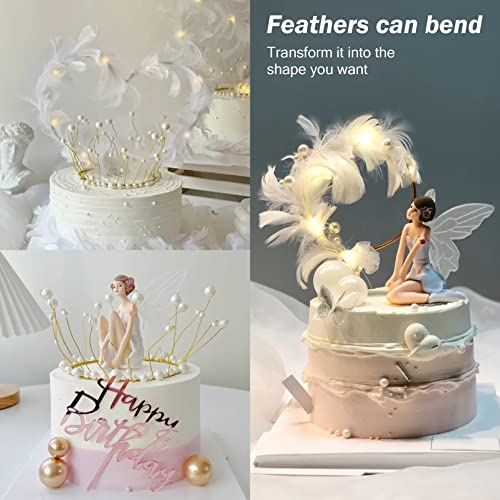4 piezas Figuras de hadas y plumas para pastel, decoración de pastel con tema de ángel de hadas y princesa para cumpleaños de niña, ducha de bebé y fiesta de bodas