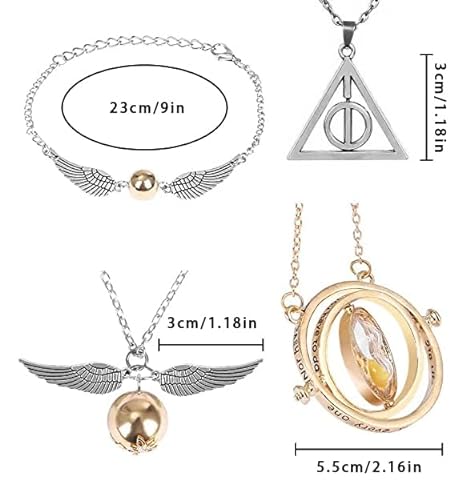 4 Piezas Harry Potter Collar Giratiempo de Hermione, Snitch Dorada, Collares y Pulseras Para Cosplay, Fiesta, Regalos