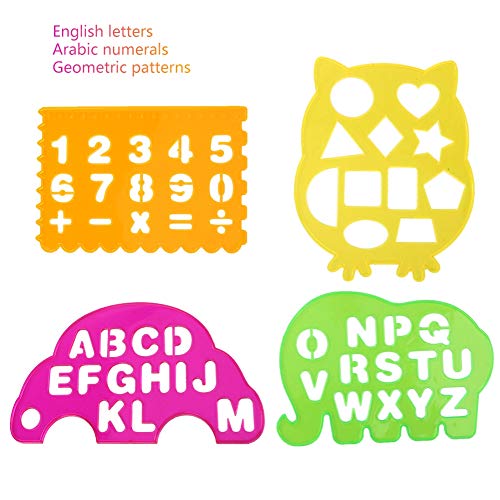 4 piezas letras números arte geométrico regla de dibujo juguete educativo regla de dibujo letras números geométricos para niños