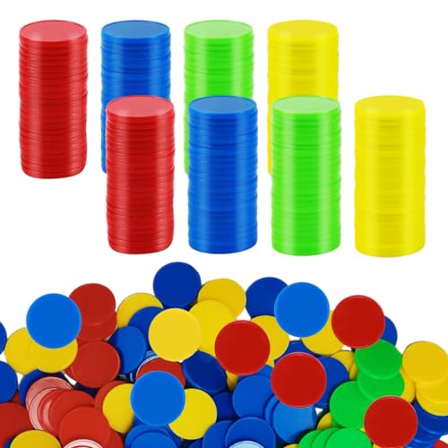 400 Fichas de Póquer de Plástico Tarjeta de 4 Colores 0.98 Pulgada para Juego Matemáticas Recompensa, Niños Fichas en Blanco de Juego Bingo Aprender Matematicas