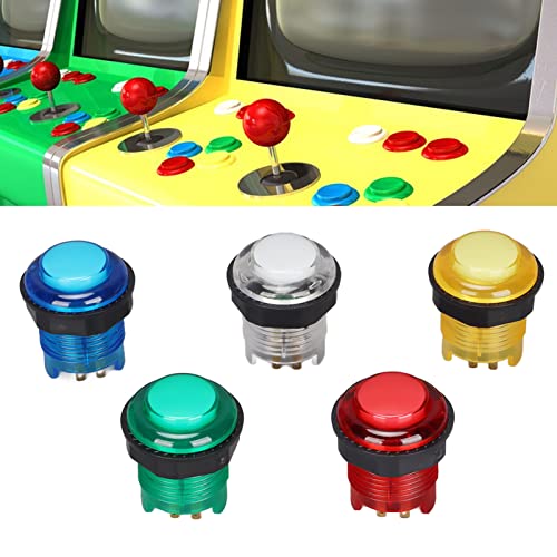 5 Uds Botones Pulsadores de Juegos de Arcade, Botones Redondos LED Iluminados de 28mm/1,1 Pulgadas, Piezas DIY para Máquina de Juegos de Salón Recreativo, Consola de Videojuegos(12V)