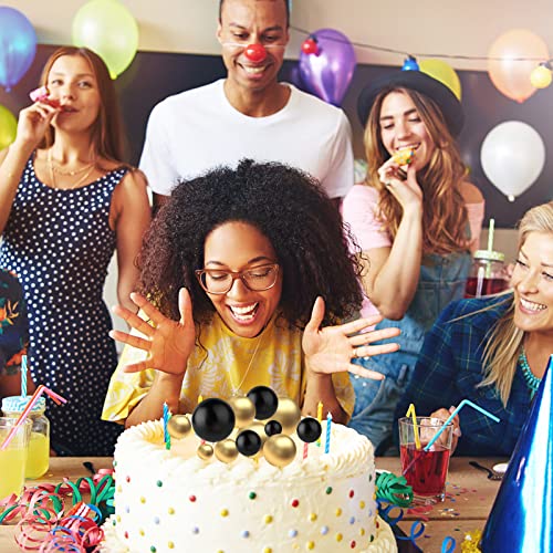50 Bolas de Decoración de Tartas, Mini Cupcakes, Decoración de Espuma, Globos Redondos, Dorados y Negros para Happy Birthday Cake Topper DIY Decoración para Tartas de Boda para Bodas