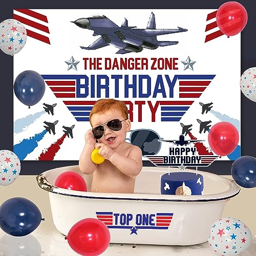 52 decoraciones de fiesta de cumpleaños de avión de combate, decoración de fiesta de la fuerza aérea con la zona de peligro, telón de fondo de piloto de combate, decoración de pastel de piloto de