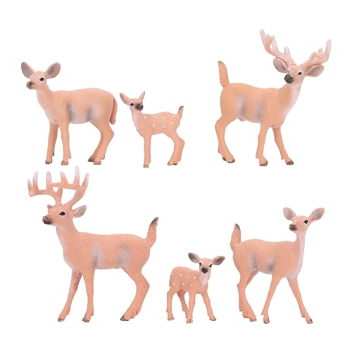 6 Figuras de Animales de Pueblo de Navidad, Juguetes de Animales Salvajes, Figuras de Ciervos de Cola Blanca, Juguetes Realistas, Decoración de Ciervos, Escultura de Ciervo para