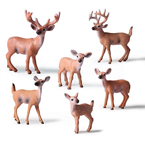 6 Piezas de plástico Educativo Animales del Bosque Juego de Juguete de Figuras Reno de Navidad Ciervo de cola blanca realista Modelo de acción Plástico Animales salvajes Fiesta de aprendizaje Favores