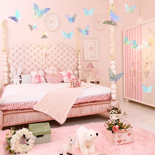 60 pegatinas de pared 3D de mariposas, decoración de mariposas, mariposas plateadas brillantes, pegatinas de pared para bricolaje, pegatinas de mariposa extraíbles (plata colorida)