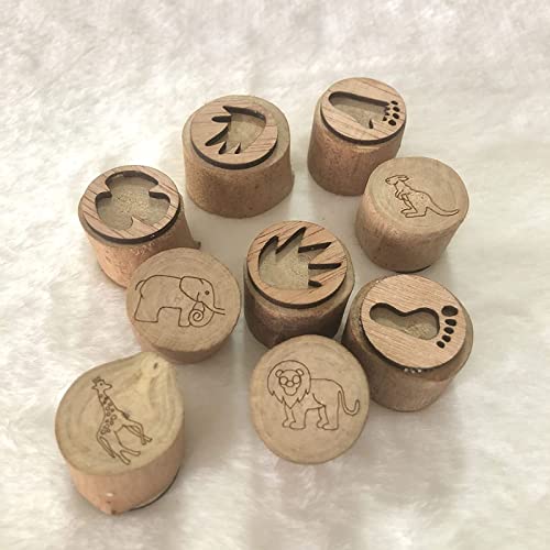9 sellos de huella de animal, troqueles de sellos, plantillas creativas de impresión de sellos de plastilina de madera para exhibición, manualidades de sellos de bricolaje, Madera
