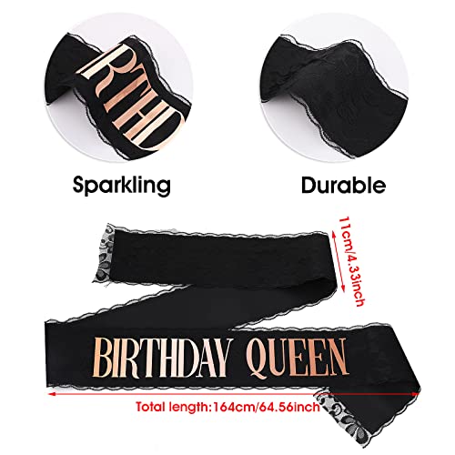 Abeillo Banda de cumpleaños para niña "Birthday Queen" – Banda de cumpleaños de encaje negro para mujeres, decoraciones de fiesta de cumpleaños para dulces 16, 18, 21, 25, 30, 40, 50 o cualquier