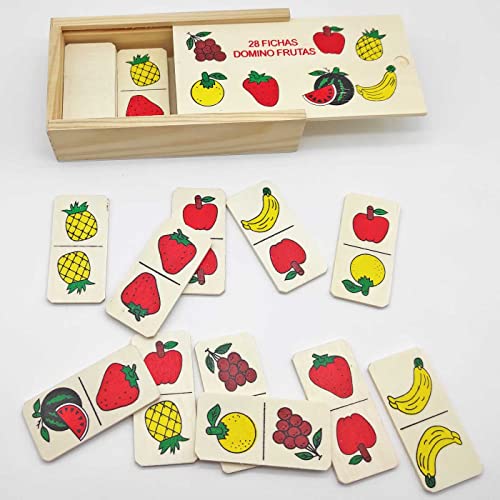Acan Tradineur - Dominó Infantil de Frutas en Caja de Madera, 28 fichas, Juego de Mesa Tradicional para niños, diversión, 16,7 x 9,5 x 4 cm