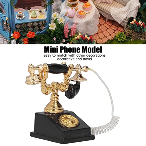 Accesorios de Decoración para Casa de Muñecas con Teléfono Giratorio Victoriano en Miniatura 1/12, Modelo Accesorio para Casa de Muñecas Mini Sala de Música (Negro)