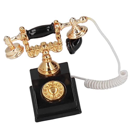 Accesorios de Decoración para Casa de Muñecas con Teléfono Giratorio Victoriano en Miniatura 1/12, Modelo Accesorio para Casa de Muñecas Mini Sala de Música (Negro)