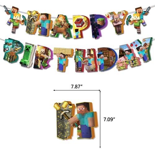 Accesorios de fiesta de cumpleaños estilo píxel, las decoraciones de fiesta de juego incluyen pancartas de feliz cumpleaños, adornos para cupcakes, globos, cintas, decoración de fiesta de cumpleaños