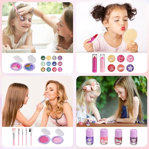 Aceshop Set de Maquillaje Infantil para Niñas, 39 Piezas Kit de Maquillaje Lavable No Tóxico Maquillaje Infantil Juguetes con Estuche de Cosméticos Niños Princesa Pretende Jugar Regalos de Juguete