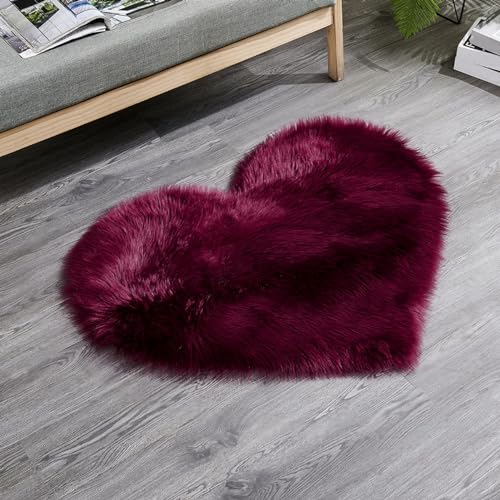 AFBORD Alfombra decorativa de lana sintética para dormitorio, diseño de rompecabezas, color rojo vino, 40 x 50 cm