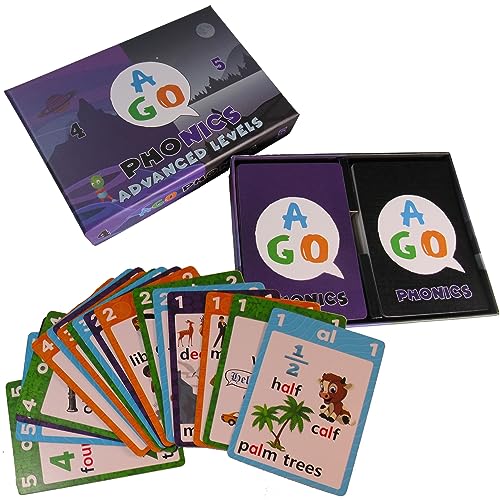 AGO Phonics Juego de cartas - Set (Niveles 4 y 5). Perfecto para Aprender Fonética y Lectura divertida. Descubre Digramas, Diptongos, Familias de Palabras & Más!