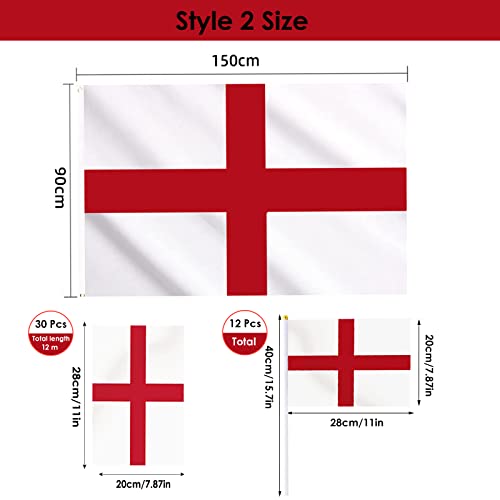 AhfuLife World Cup 2022 England St Georges - Juego de banderines de Inglaterra de 10 m, 12 banderas pequeñas de mano y 1 bandera de Inglaterra de 5 pies x 3 pies para decoración de fiesta (estilo 1)