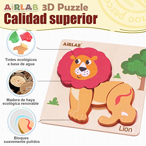Airlab Puzzles de Madera de Animales para Niños, Colorido Rompecabezas Puzzle, Juguetes Montessori Educativos para Bebes 1 2 3 4 5 6 año, Juego Regalos de Pascua Infantil de Cumpleaños