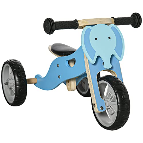 AIYAPLAY 2 en 1 Bicicleta sin Pedales de Madera para Niños de + 18 Meses Triciclo Infantil con Sillín Ajustable de 22-26 cm Carga 20 kg Estilo León 60x38x38 cm Azul