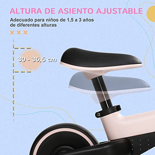 AIYAPLAY Bicicleta sin Pedales para Niños de +18 Meses Triciclo Infantil para Bebé con Sillín Ajustable en 30-36,5 cm Ruedas de Ø19 cm Carga 25 kg 66,5x34x46,5 cm Rosa