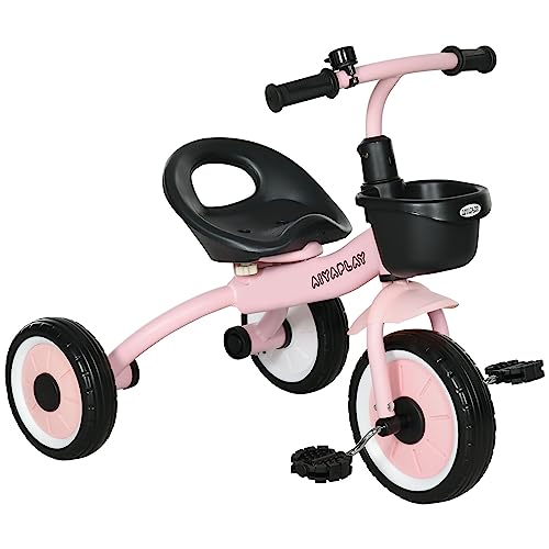 AIYAPLAY Triciclo para Niños de 2 a 5 Años Bicicleta Infantil con Asiento Ajustable Cesta Timbre Pedales y 3 Ruedas Carga 25 kg 70,5x50x58 cm Rosa