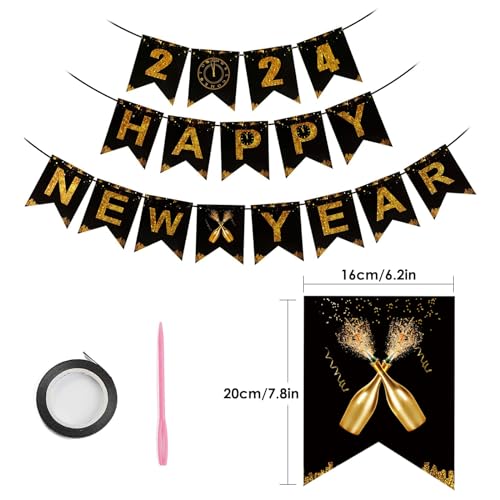 AIYONG 2024 Happy New Year Banner with Star New Year Garland Banner for Beautiful New Year Decorations 2024 New Year's Eve Party Accessories 2024 Happy New Year