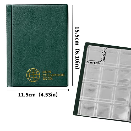 Álbum de colección de Monedas - Monedero de 120 Bolsillos Euro Libro Verde Almacenamiento de Monedas Álbum Dinero Penny Pocket para coleccionistas CS0112GR