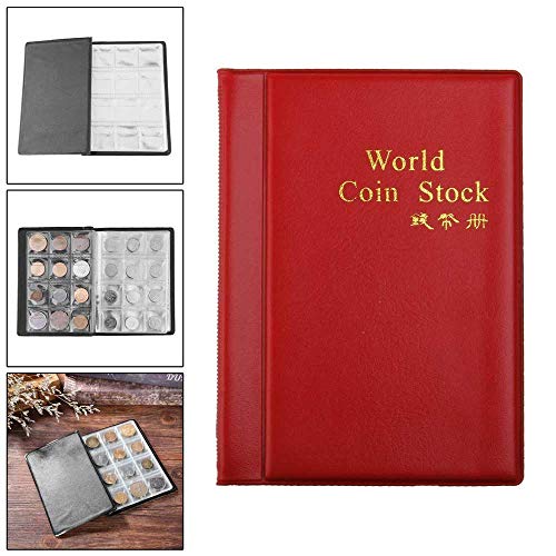 Álbum Numismático colección de monedas de almacenamiento antiguo, 120 compartimentos, 3 x 3 cm, color rojo