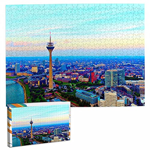 Alemania Torre del Rin Dusseldorf Rompecabezas para Adultos, 500 Piezas de Madera, Regalo de Viaje, Recuerdo, 20.4 x 15 Pulgadas
