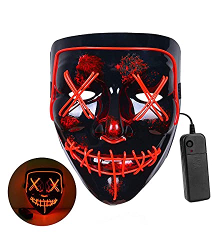 ALINILA Mascaras Carnaval de Terror LED MáScara Luminosa,Purga Grimace Mask 3 Modos de Parpadeo Controlables y Diferentes,para DecoracióN de Disfraces de Fiesta de Carnival