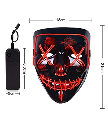 ALINILA Mascaras Carnaval de Terror LED MáScara Luminosa,Purga Grimace Mask 3 Modos de Parpadeo Controlables y Diferentes,para DecoracióN de Disfraces de Fiesta de Carnival