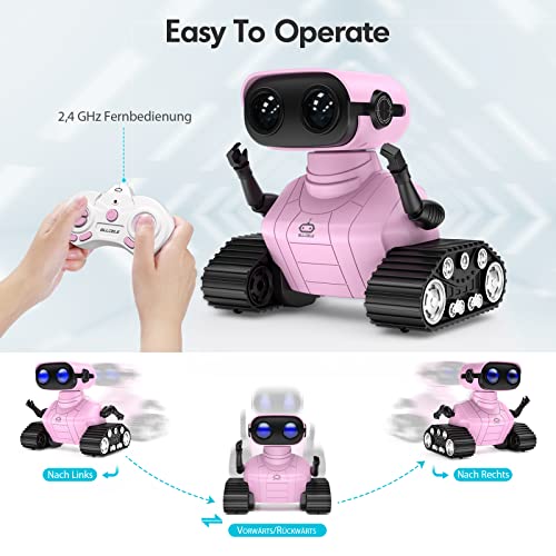 ALLCELE Robot Juguete para niños, Recargable, Mando a Distancia, con Ojos LED, música y Sonidos interesantes, para niños y niñas a Partir de 3, 4, 5, 6, 7, 8 años, Color Rosa