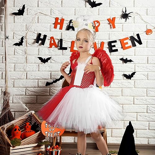 ángel del diablo para niñas | Halloween Rojo Blanco Tween Disfraces Halloween | Trajes juego rol vestido tutú tul blanco rojo para representación etapas